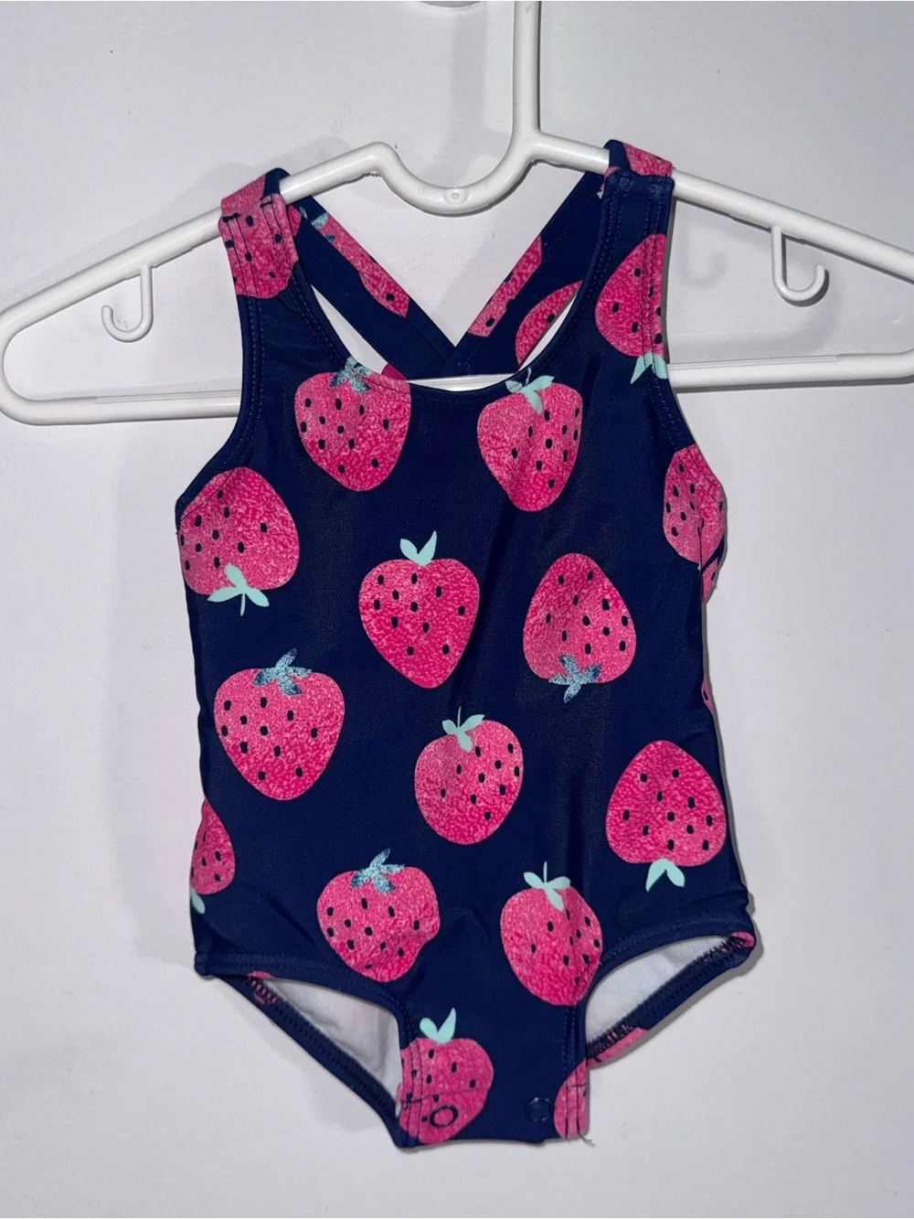 Carter’s Baby Girls 3M Strawberry Print One Piece Swimsuit Navy Pink